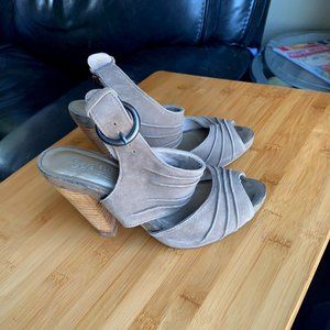 Genuine Suede Olive Open Toe Heels